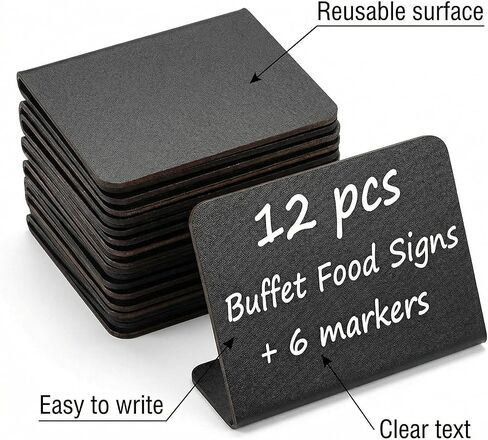Mini Chalkboard Signs, 12 pcs 4 x 3 inch Food Labels for Party Buffet, 6 Wet Erase Markers Reusable Table Sign for Weddings Birthday Parties Event Decoration in Saudi Arabia