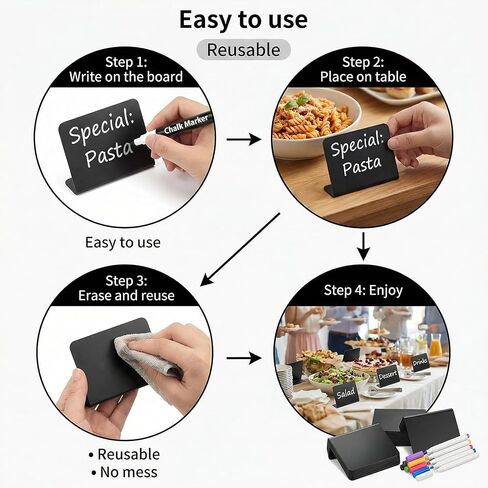Mini Chalkboard Signs, 12 pcs 4 x 3 inch Food Labels for Party Buffet, 6 Wet Erase Markers Reusable Table Sign for Weddings Birthday Parties Event Decoration in Saudi Arabia