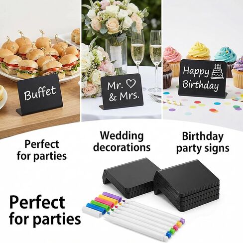 Mini Chalkboard Signs, 12 pcs 4 x 3 inch Food Labels for Party Buffet, 6 Wet Erase Markers Reusable Table Sign for Weddings Birthday Parties Event Decoration in Saudi Arabia