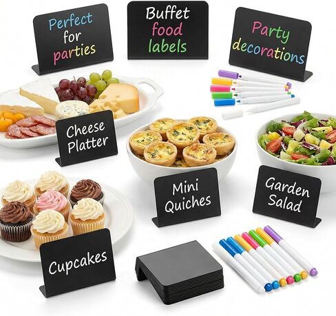 Mini Chalkboard Signs, 12 pcs 4 x 3 inch Food Labels for Party Buffet, 6 Wet Erase Markers Reusable Table Sign for Weddings Birthday Parties Event Decoration in Saudi Arabia