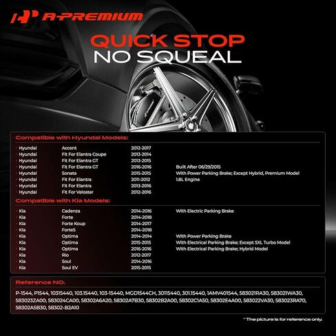 A-Premium Rear Ceramic Brake Pads Set Compatible with Hyundai and Kia Models - Accent, Elantra, Elantra Coupe/GT, Sonata, for Veloster, Cadenza, Forte, Optima, Soul, Forte Koup, Forte5 in Kuwait