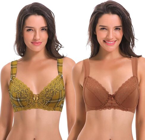 Curve Muse Women's Plus Size Unlined Underwire Lace Bra with Cushion Straps-2PK in Kuwait