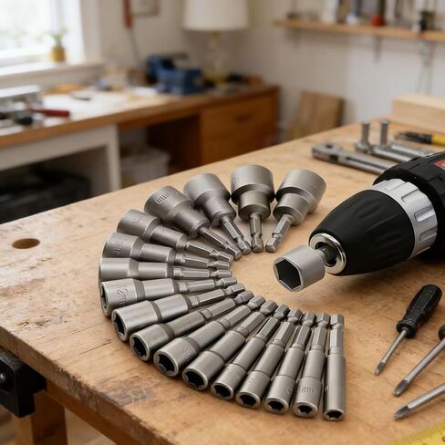 14-Piece Hex Drive Socket Set, Chrome Vanadium Steel Metric & SAE Socket Set with Holder in Kuwait