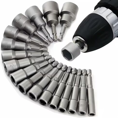 14-Piece Hex Drive Socket Set, Chrome Vanadium Steel Metric & SAE Socket Set with Holder in Kuwait