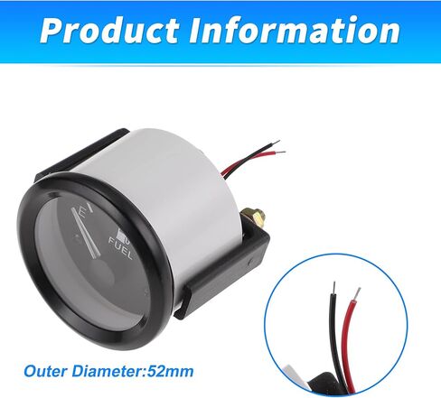 52mm Fuel Level Gauge 12V Fuel Tank Meter Pointer Meter for Car RV Yacht Boat Motorcycle Black Housing Black Dial White Letter 1 Set in Kuwait
