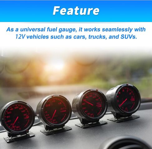 52mm Fuel Level Gauge 12V Fuel Tank Meter Pointer Meter for Car RV Yacht Boat Motorcycle Black Housing Black Dial White Letter 1 Set in Kuwait