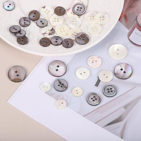 uxcell 50 Pcs Natural Shell Buttons, 4 Hole Mother of Pearl Buttons 10mm Sewing Craft Buttons for Shirt Sewing DIY Crafts Decoration, Grey in Kuwait