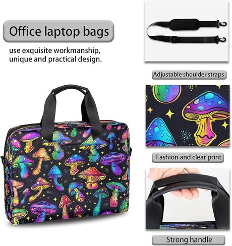 Laptop Bag Rainbow Colored Mushroom Pattern Laptop Case Sleeve Messenger Bags with Shoulder Strap Briefcase for Laptop 13 14 14.5 15.6 16 in in Saudi Arabia