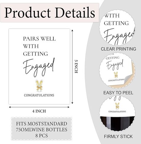 8 Pcs Engagement Wine Labels, Pairs Well with Getting Engaged Wine Bottle Stickers, Engagement Wedding Party Supplies, Gift Idea for Her in Kuwait
