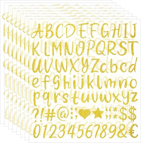 648PCS Gold Glitter Letter Stickers, Self-Adhesive Small ABC Gold Sticker Letters, Waterproof Vinyl Glitter Alphabet Number Stickers for Scrapbooking Graduation Cap Craft Sign Mug Mailboxe Décor DIY in Saudi Arabia