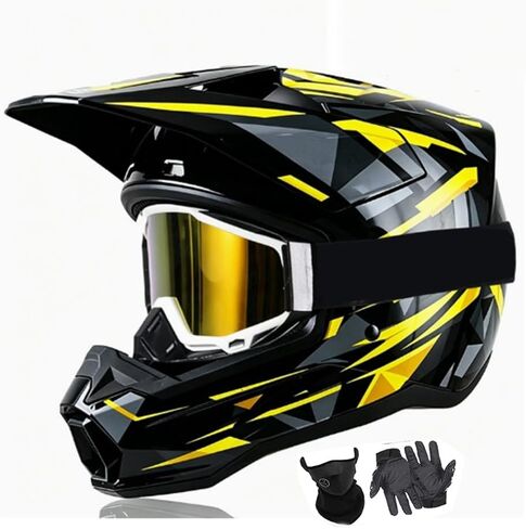 Dirt Bike Helmets Youth Motocross Helmet Fashion Kids Motorcycle Helmet Off-Road Moutain Bike Helmet DOT Approved 4Pcs Set (Blue, Small) in Saudi Arabia
