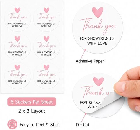 120 PCS Thank You for Showering Us with Love Stickers, 1.6" Round Thank You Baby Shower Favor Labels, Bridal Shower Party Decor in Saudi Arabia