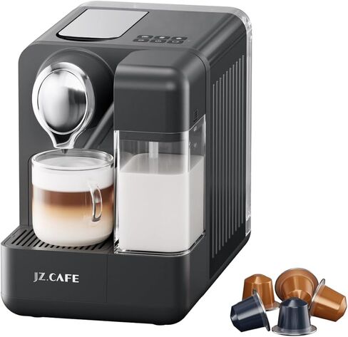 Espresso Machine with Integrated Automatic Milk Frother - Single-Serve Coffee Maker Espresso Capsule Compatible, One Touch Latte & Cappuccino, Single or Double Shot Espresso Maker, Black (Large) in Saudi Arabia