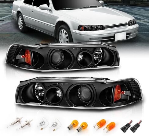 AmeriLite Black Replacement Projector Headlights Set For 90-93 Honda Accord - Passenger and Driver Side in Kuwait