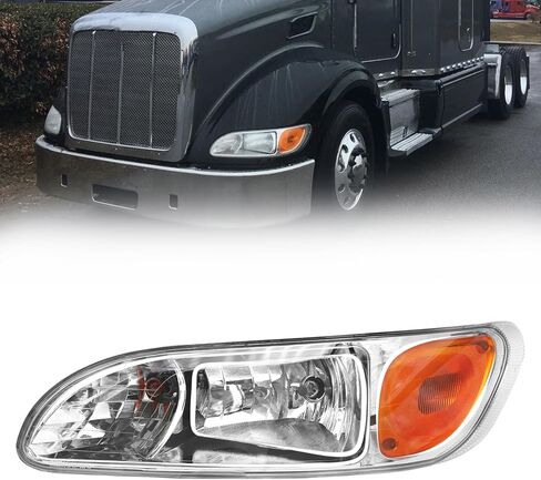 زوج مجموعة المصابيح الأمامية يناسب 2005-2016 Peterbilt 325 330 335 337 340 348 382 384 386 387 المصابيح الأمامية للسائق الأيسر والجانب الأيمن للراكب من الكروم ومبيت هالوجين للمصابيح الأمامية PB2503100 PB2502100 in Kuwait