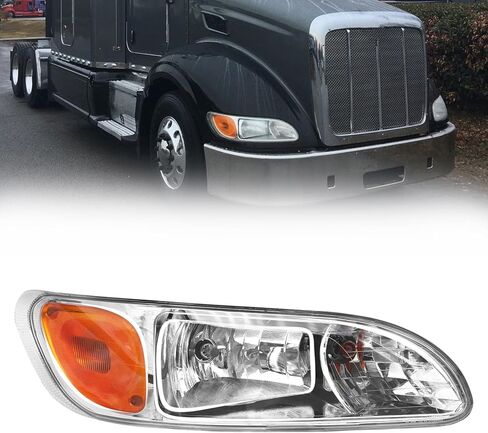زوج مجموعة المصابيح الأمامية يناسب 2005-2016 Peterbilt 325 330 335 337 340 348 382 384 386 387 المصابيح الأمامية للسائق الأيسر والجانب الأيمن للراكب من الكروم ومبيت هالوجين للمصابيح الأمامية PB2503100 PB2502100 in Kuwait
