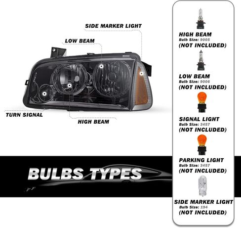 SOCKIR 4Pcs Headlight Assembly Compatible with 2006-2010 Dodge Charger Headlight with Corner Singal Light Replacement OE Halogen Headlamp Passenger and Driver Side in Saudi Arabia