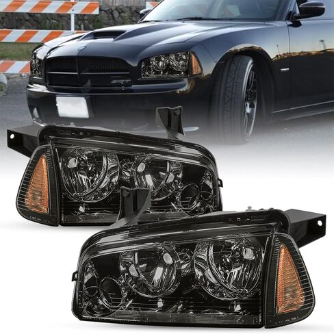 SOCKIR 4Pcs Headlight Assembly Compatible with 2006-2010 Dodge Charger Headlight with Corner Singal Light Replacement OE Halogen Headlamp Passenger and Driver Side in Saudi Arabia