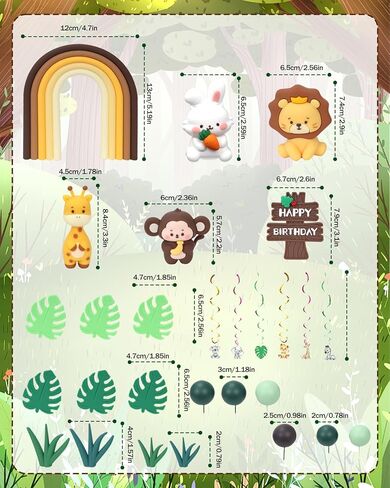 27pcs Safari Animal Cake Topper - Jungle Wild One Birthday Decorations with Reusable Silicone Monkey, Lion, Giraffe, Rabbit, Grass, Leaves, Happy Birthday Sign, Decorative Balls, Hanging Swirls in Saudi Arabia