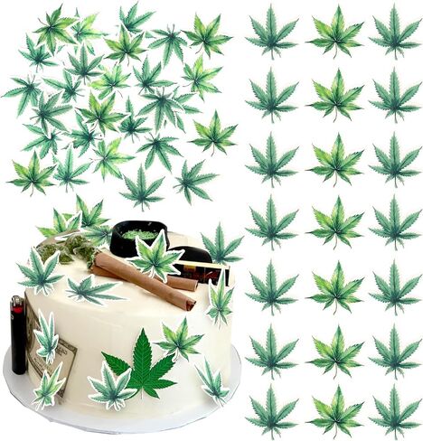 Rsstarxi 60 Pack Green Marijuana Leaves Edible Cupcake Toppers Rice Paper Pot Leaf Weed Leaves Cupcake Picks for Marijuana Have a Dope Birthday Anniversary Party Cake Decorations Supplies in Kuwait