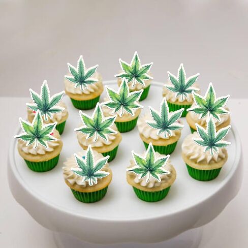 Rsstarxi 60 Pack Green Marijuana Leaves Edible Cupcake Toppers Rice Paper Pot Leaf Weed Leaves Cupcake Picks for Marijuana Have a Dope Birthday Anniversary Party Cake Decorations Supplies in Kuwait