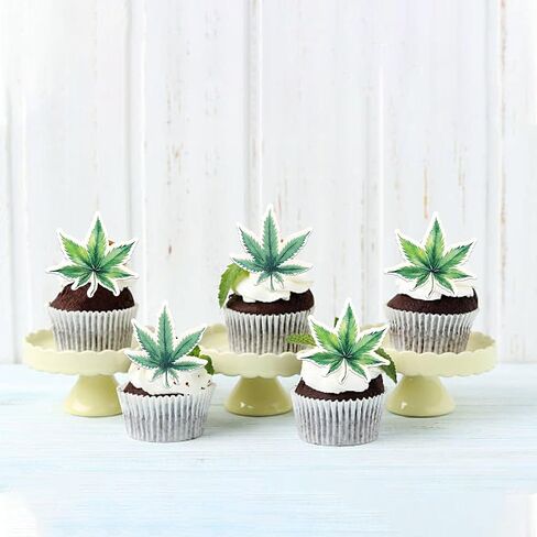Rsstarxi 60 Pack Green Marijuana Leaves Edible Cupcake Toppers Rice Paper Pot Leaf Weed Leaves Cupcake Picks for Marijuana Have a Dope Birthday Anniversary Party Cake Decorations Supplies in Kuwait