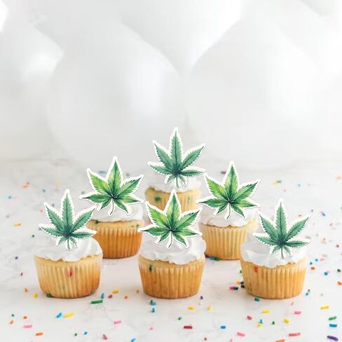 Rsstarxi 60 Pack Green Marijuana Leaves Edible Cupcake Toppers Rice Paper Pot Leaf Weed Leaves Cupcake Picks for Marijuana Have a Dope Birthday Anniversary Party Cake Decorations Supplies in Kuwait