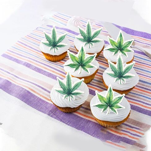 Rsstarxi 60 Pack Green Marijuana Leaves Edible Cupcake Toppers Rice Paper Pot Leaf Weed Leaves Cupcake Picks for Marijuana Have a Dope Birthday Anniversary Party Cake Decorations Supplies in Kuwait