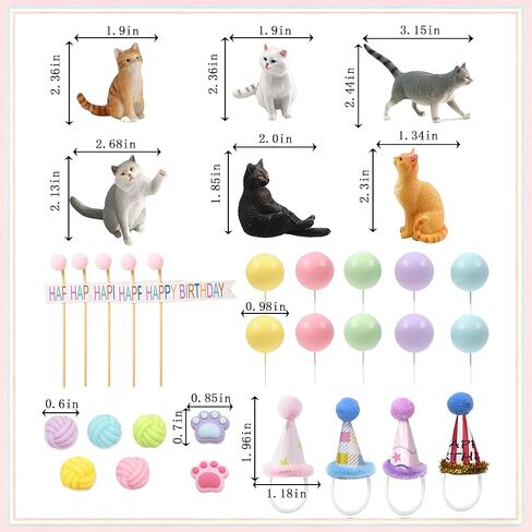 28Pcs Cat Cake Decorations, Cat Cake Toppers with Mini Hats, Animal Figure for Cat Themed Birthday Party, Pet Cake Supplies for Cat Lovers in Kuwait