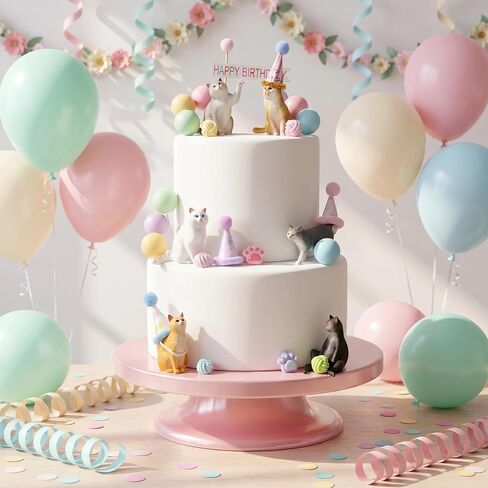 28Pcs Cat Cake Decorations, Cat Cake Toppers with Mini Hats, Animal Figure for Cat Themed Birthday Party, Pet Cake Supplies for Cat Lovers in Kuwait