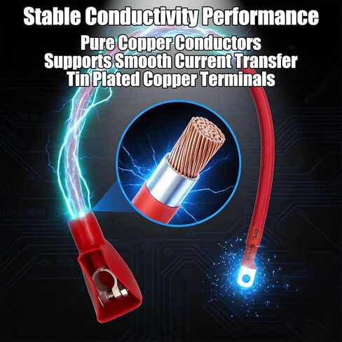 Awg Positive Battery Cable Wire Positive Battery Cable with Terminal Connector, Pure Copper Wire with Tinned Lugs 19mm Connector, 22 Inches, Fit for Cars SUV Truck RV Boat Small Yacht Solar in Saudi Arabia