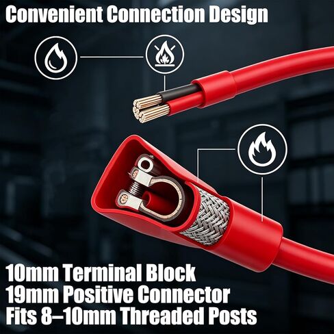 Awg Positive Battery Cable Wire Positive Battery Cable with Terminal Connector, Pure Copper Wire with Tinned Lugs 19mm Connector, 22 Inches, Fit for Cars SUV Truck RV Boat Small Yacht Solar in Saudi Arabia