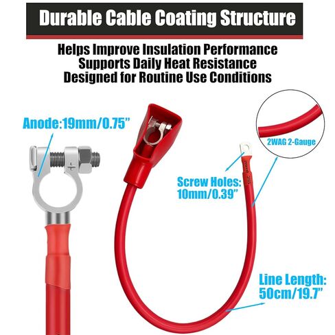 Awg Positive Battery Cable Wire Positive Battery Cable with Terminal Connector, Pure Copper Wire with Tinned Lugs 19mm Connector, 22 Inches, Fit for Cars SUV Truck RV Boat Small Yacht Solar in Saudi Arabia
