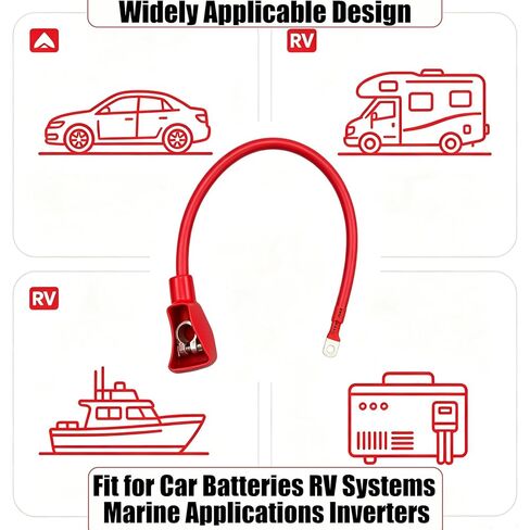 Awg Positive Battery Cable Wire Positive Battery Cable with Terminal Connector, Pure Copper Wire with Tinned Lugs 19mm Connector, 22 Inches, Fit for Cars SUV Truck RV Boat Small Yacht Solar in Saudi Arabia
