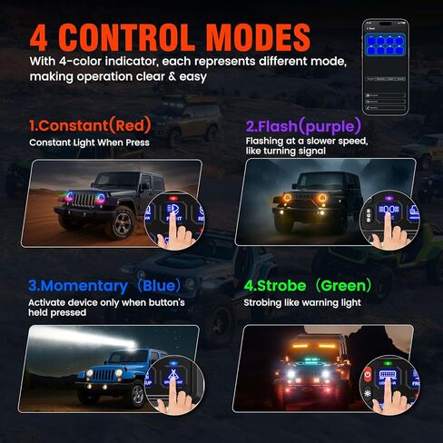 SUPAREE 8 عصابة بلوتوث RGB لوحة التبديل، تبديل لحظة فلاش ستروب وظيفة الذاكرة لوحة التبديل المساعدة، مقاوم للماء نظام التحكم في الدائرة التتابع صندوق عالمي لشاحنة ATV SUV UTV قارب in Kuwait