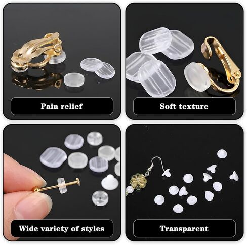 90pcs 6 Size Earring Pads for Clip On Earrings Silicone Comfort Earring Cushions Anti-Pain Ear Clips Pad for Sports Wedding Party Daily Wear Clear White in Kuwait