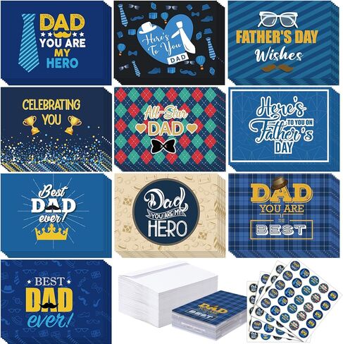 Yeaqee 100 Sets Happy Father's Day Greeting Cards with Envelopes and Stickers Fathers Day Greeting Cards for Best Dad Birthday Party Supplies Gifts(Dad) in Kuwait