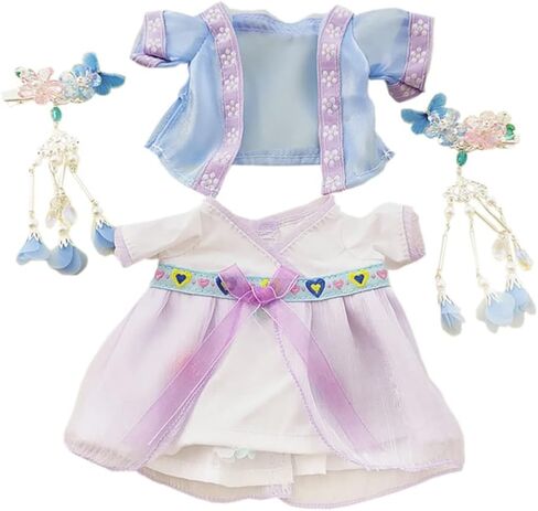 niannyyhouse 20cm Plush Doll Antique Hanfu Suit Shawl Dress Hairpin 8in Doll Dress Up (Blue+Purple) in Kuwait