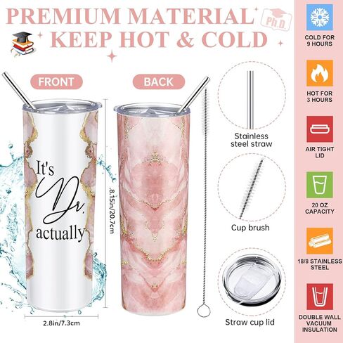Domensi 6 Pcs It's Dr Actually Gifts for Phd Doctorate Degree Physician 20oz Marble Tumbler Makeup Bag Journal Pen Womens History Month Gift White Coat Ceremony Gifts for Nurse Teacher Doctor, Pink in Kuwait