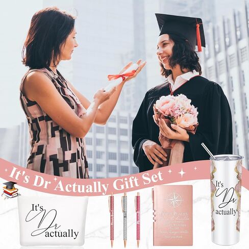 Domensi 6 Pcs It's Dr Actually Gifts for Phd Doctorate Degree Physician 20oz Marble Tumbler Makeup Bag Journal Pen Womens History Month Gift White Coat Ceremony Gifts for Nurse Teacher Doctor, Pink in Kuwait