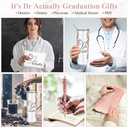 Domensi 6 Pcs It's Dr Actually Gifts for Phd Doctorate Degree Physician 20oz Marble Tumbler Makeup Bag Journal Pen Womens History Month Gift White Coat Ceremony Gifts for Nurse Teacher Doctor, Pink in Kuwait