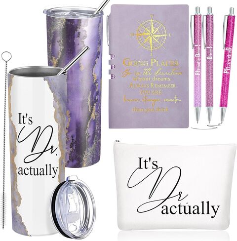 Domensi 6 Pcs It's Dr Actually Gifts for Phd Doctorate Degree Physician 20oz Marble Tumbler Makeup Bag Journal Pen Womens History Month Gift White Coat Ceremony Gifts for Nurse Teacher Doctor, Pink in Kuwait
