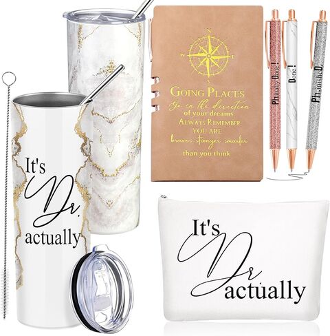 Domensi 6 Pcs It's Dr Actually Gifts for Phd Doctorate Degree Physician 20oz Marble Tumbler Makeup Bag Journal Pen Womens History Month Gift White Coat Ceremony Gifts for Nurse Teacher Doctor, Pink in Kuwait