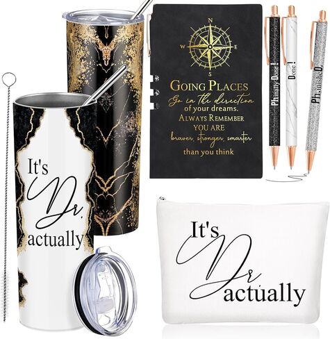 Domensi 6 Pcs It's Dr Actually Gifts for Phd Doctorate Degree Physician 20oz Marble Tumbler Makeup Bag Journal Pen Womens History Month Gift White Coat Ceremony Gifts for Nurse Teacher Doctor, Pink in Kuwait