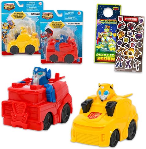 Transformers Racing Toys Set - 2 Piece Bundle with Rescue Bots Racing Pull Back Action Vehicles Plus Stickers, More | Transformers Racecar Toys for Boys, Kids in Kuwait