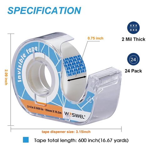 WOSWEL Tape Refills with Dispenser, 50 Roll Invisible Tapes, 3/4 Inch X 600 in,Gift Wrapping Tapes Supplier for Home School Office Use in Kuwait