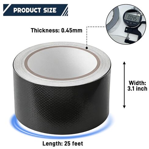Quinnsus Waterproof Repair Tape for Fabric, Awnings, Tarp, Tents, RV Roof, Underbelly, Canvas, Sail and Boat Cover, UVproof and Heat-Resistant Tear Repair Pctch Kit(Black, 3 Inch X 25 Ft) in Saudi Arabia