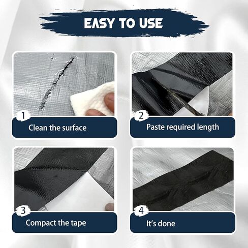 Quinnsus Waterproof Repair Tape for Fabric, Awnings, Tarp, Tents, RV Roof, Underbelly, Canvas, Sail and Boat Cover, UVproof and Heat-Resistant Tear Repair Pctch Kit(Black, 3 Inch X 25 Ft) in Saudi Arabia