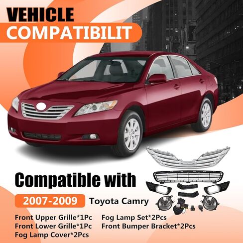 JX RACING Front Bumper Upper/Lower Grille Fog Lights Bezels & Bracket Set 8pcs Compatible with Toyota Camry 2007 2008 2009 in Saudi Arabia