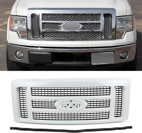 Chrome+Silver Front Radiator Grill Compatible with 2009-2014 Ford F-150 F150 Lariat Style Pickup Front Upper Grille Assembly Replace for 9L3Z-8200-FA, 9L3Z-8200-FB in Saudi Arabia